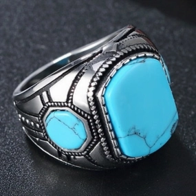 Wholesale Blue Turquoise Vintage Personalized Silver Rings
