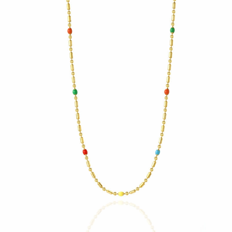 Wholesale Bohemia Colored Rice Beads Stainless Steel Necklace