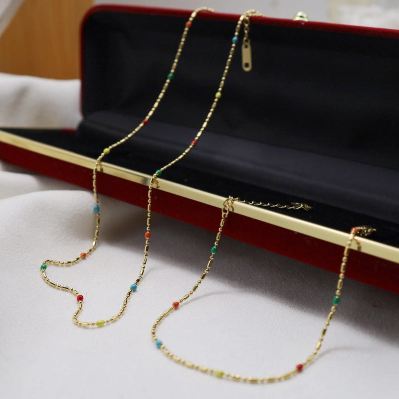 Wholesale Bohemia Colored Rice Beads Stainless Steel Necklace