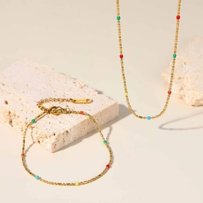 Wholesale Bohemia Colored Rice Beads Stainless Steel Necklace