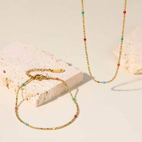 Wholesale Bohemia Colored Rice Beads Stainless Steel Necklace