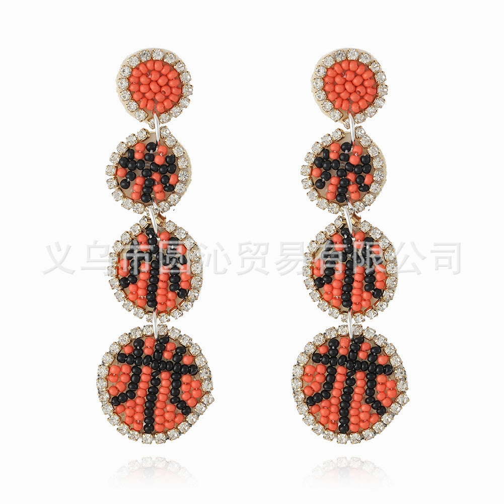 Wholesale Bohemian Ball Fabric Rice Bead Earrings