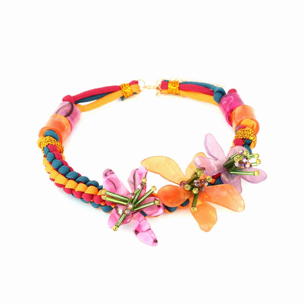 Wholesale Bohemian Beaded Acrylic Flower Necklace