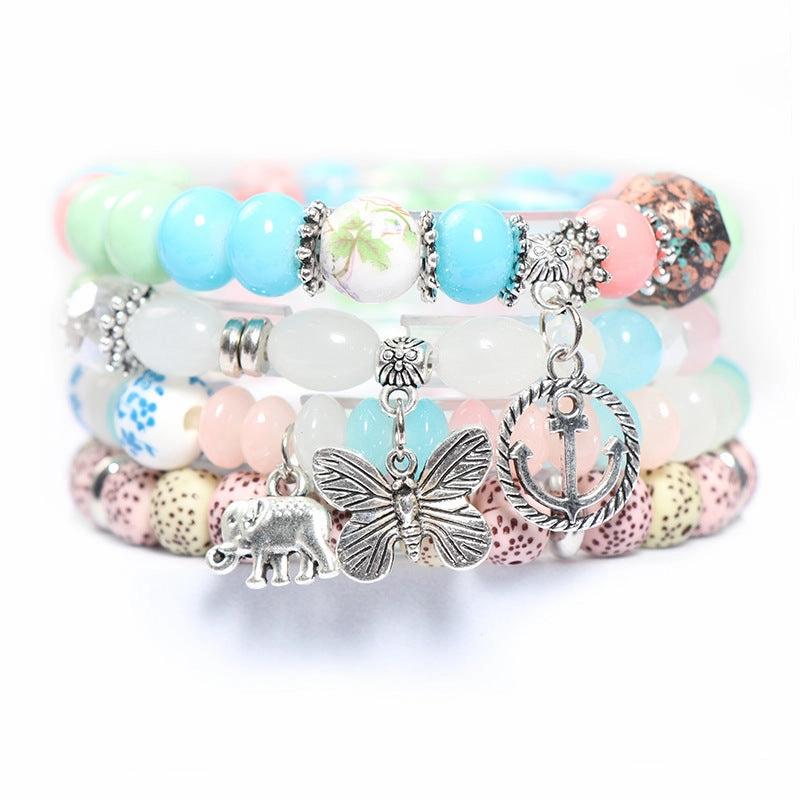 Wholesale Bohemian Butterfly Multilayer Glass Bracelet Set