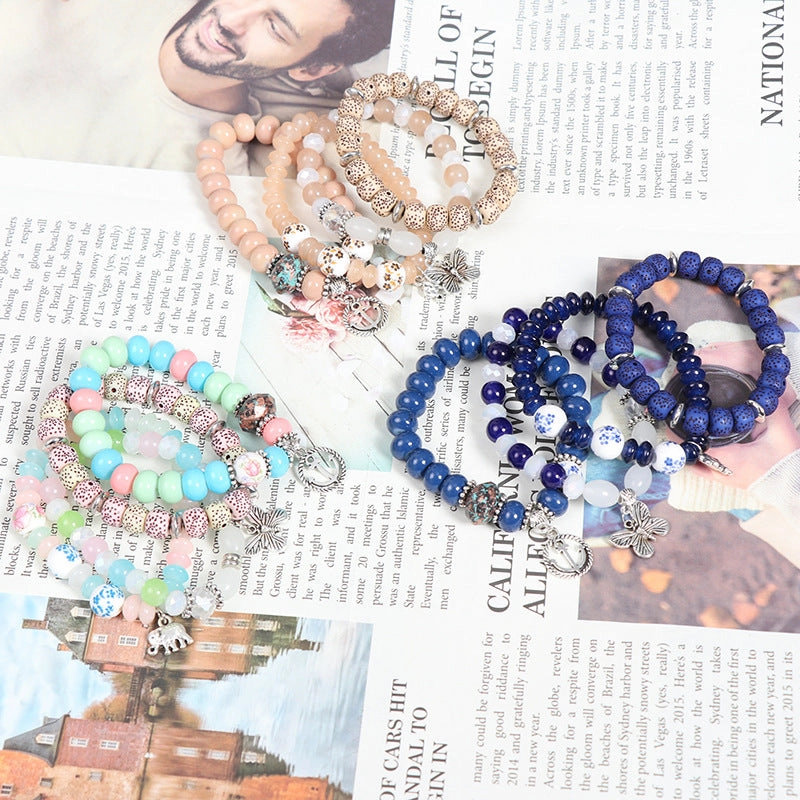 Wholesale Bohemian Butterfly Multilayer Glass Bracelet Set