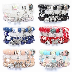 Wholesale Bohemian Butterfly Multilayer Glass Bracelet Set