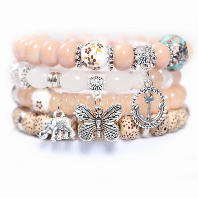 Wholesale Bohemian Butterfly Multilayer Glass Bracelet Set