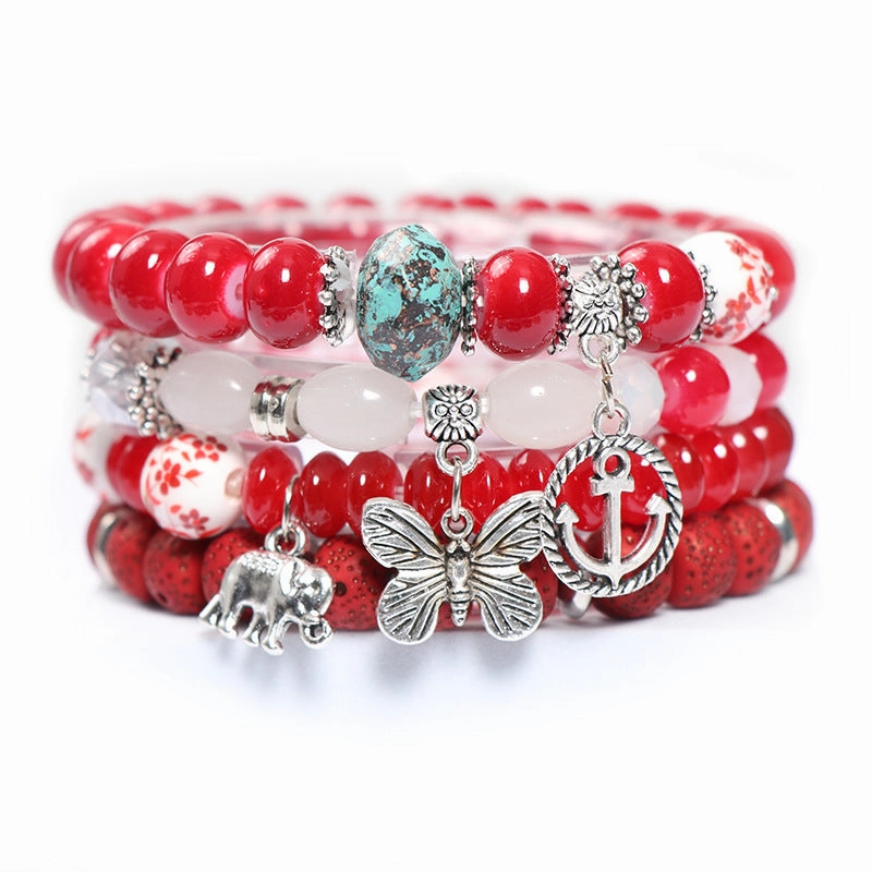 Wholesale Bohemian Butterfly Multilayer Glass Bracelet Set