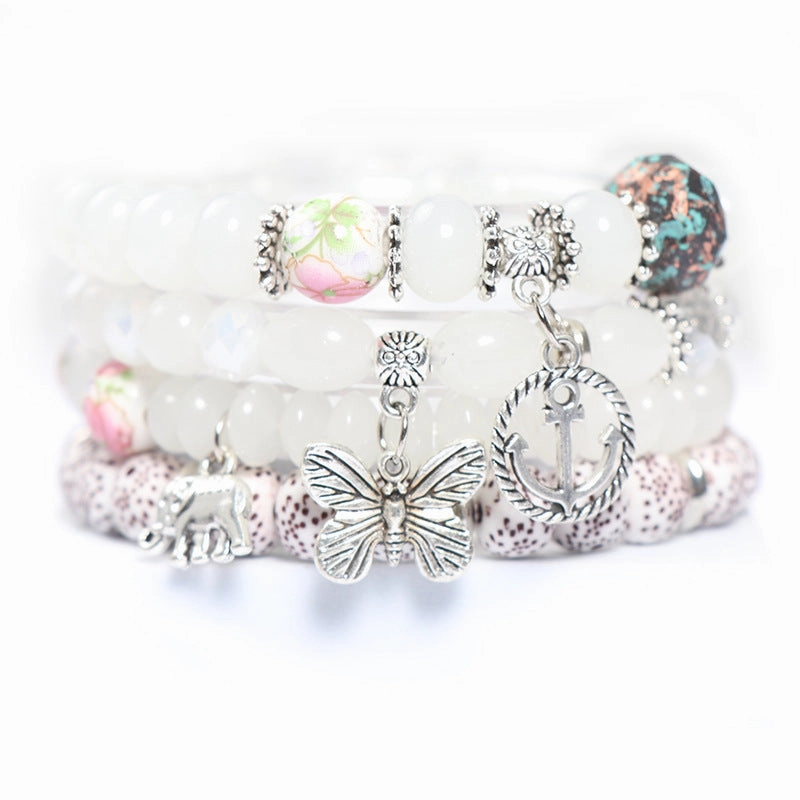 Wholesale Bohemian Butterfly Multilayer Glass Bracelet Set