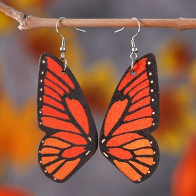 Wholesale bohemian butterfly wing earrings double sided wooden earrings