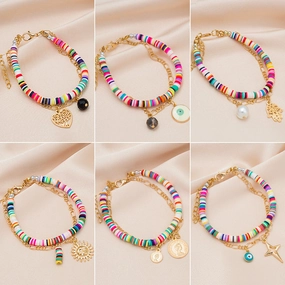Wholesale Bohemian Colored Clay Multilayered Bracelet