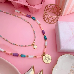Wholesale Bohemian Colorful Diamond Pentagram Pendant Polymer Clay Necklace