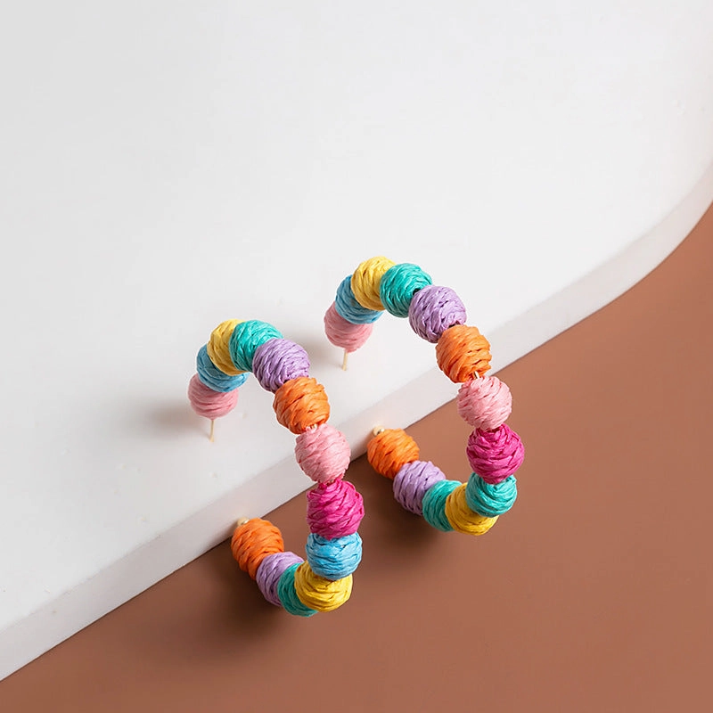 Wholesale Bohemian Colorful Hand Made Raffia Earrings