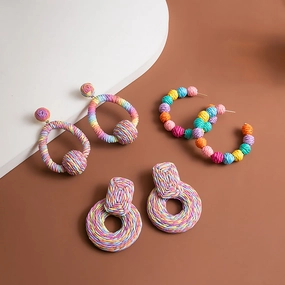 Wholesale Bohemian Colorful Hand Made Raffia Earrings