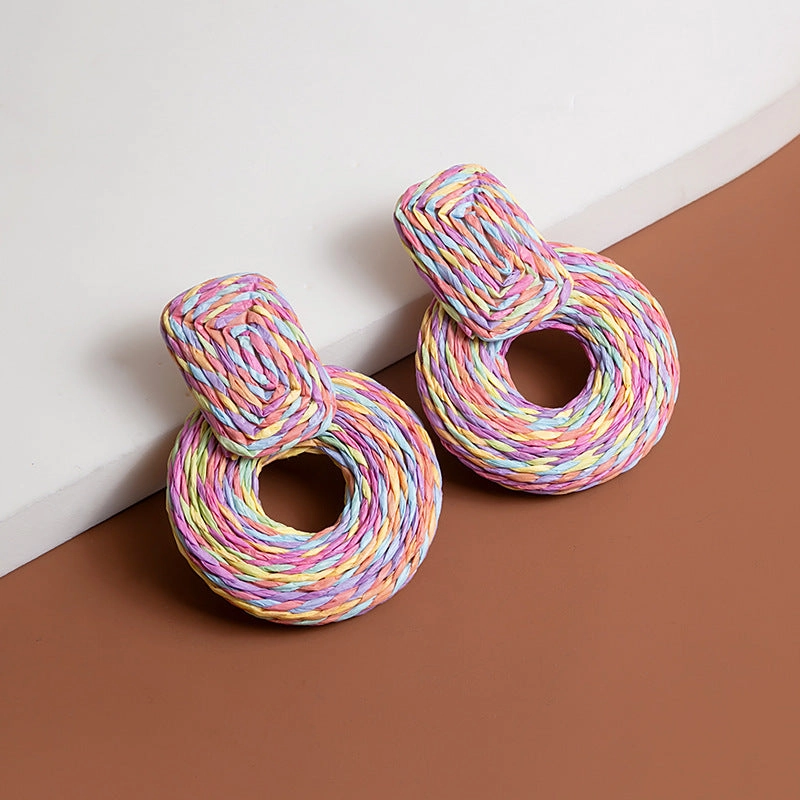 Wholesale Bohemian Colorful Hand Made Raffia Earrings