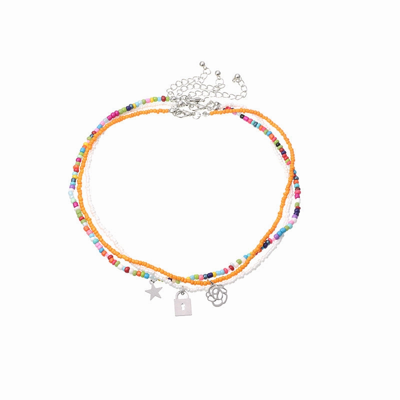 Wholesale Bohemian Colorful Rice Bead Necklace Alloy