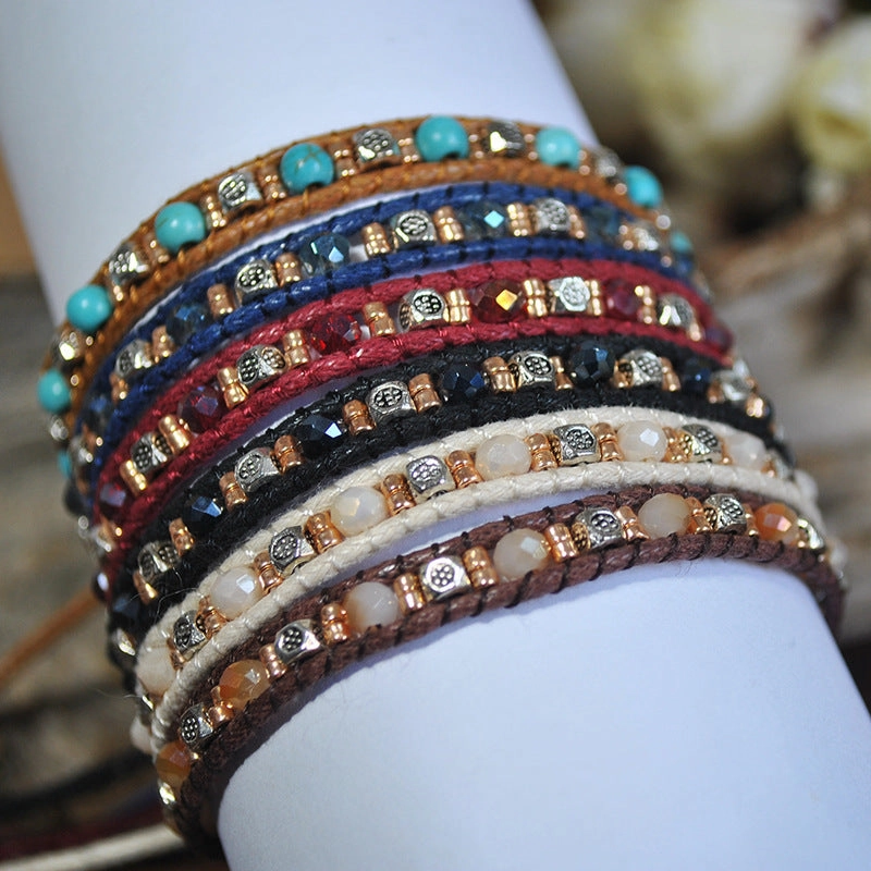 Wholesale Bohemian Colorful Rice Beads Double Strand Woven Rope Stretch Bracelet