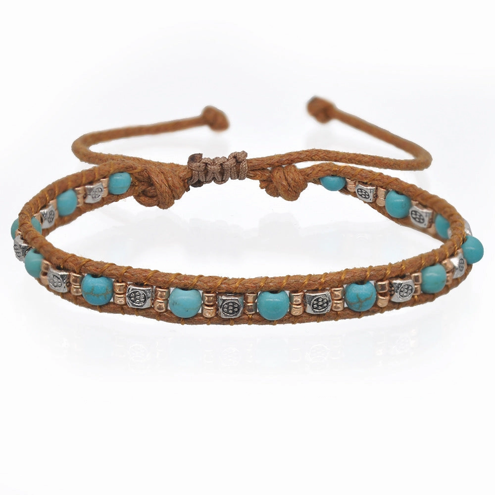 Wholesale Bohemian Colorful Rice Beads Double Strand Woven Rope Stretch Bracelet