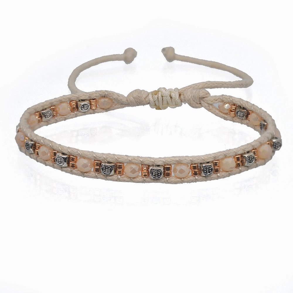 Wholesale Bohemian Colorful Rice Beads Double Strand Woven Rope Stretch Bracelet
