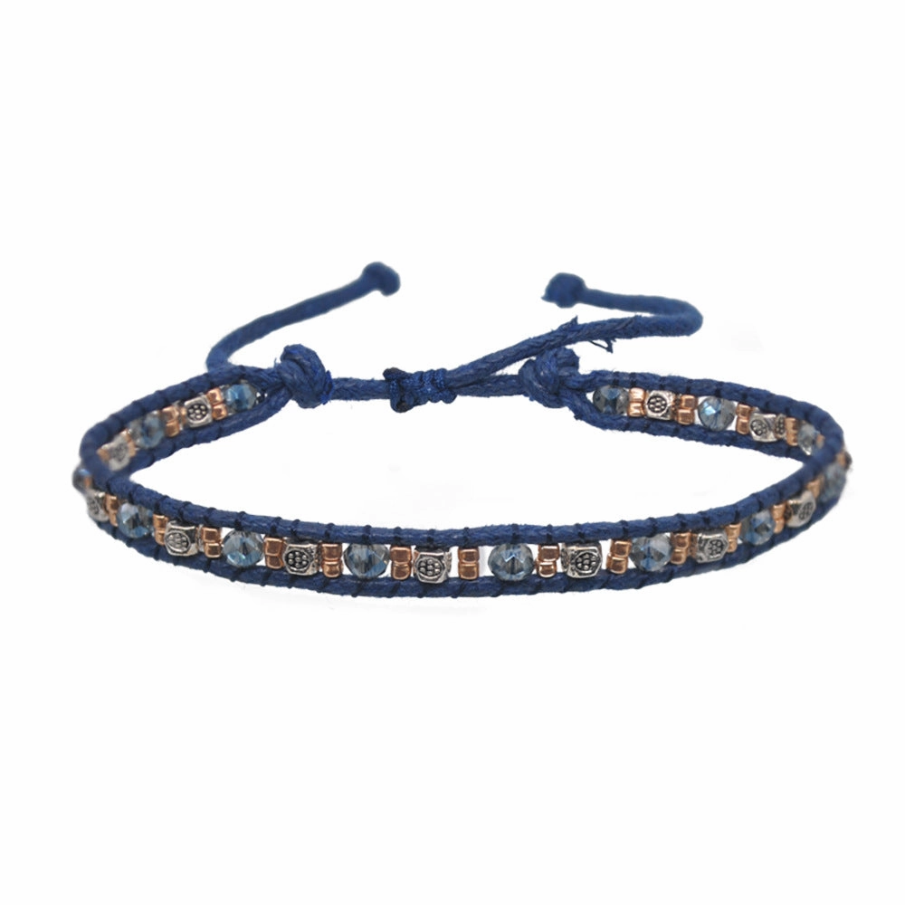 Wholesale Bohemian Colorful Rice Beads Double Strand Woven Rope Stretch Bracelet