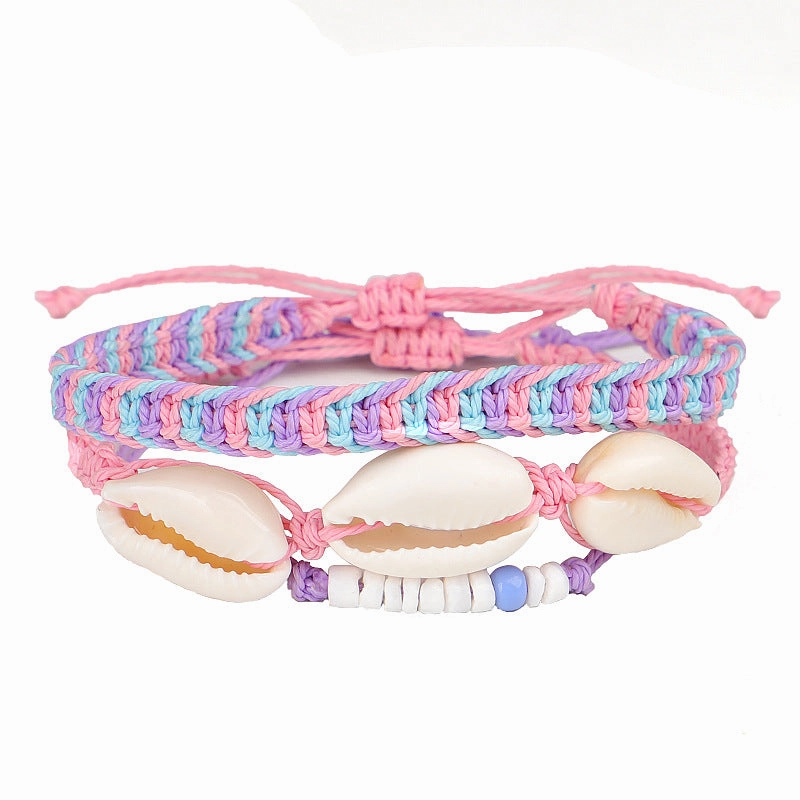 Wholesale Bohemian Colorful Wax Thread Seashell Bracelet Set