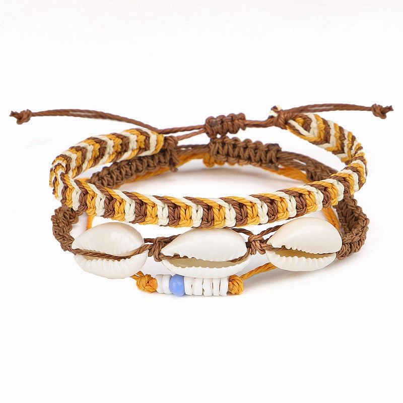 Wholesale Bohemian Colorful Wax Thread Seashell Bracelet Set