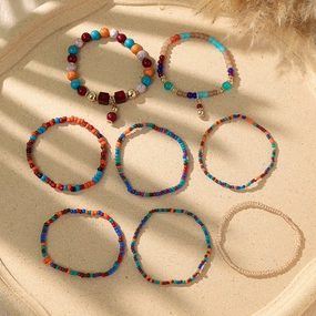 Wholesale Bohemian Contrast Color Stacked Beaded Bracelet Set