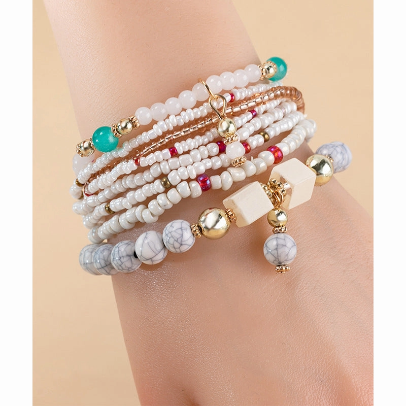 Wholesale Bohemian Contrast Color Stacked Beaded Bracelet Set