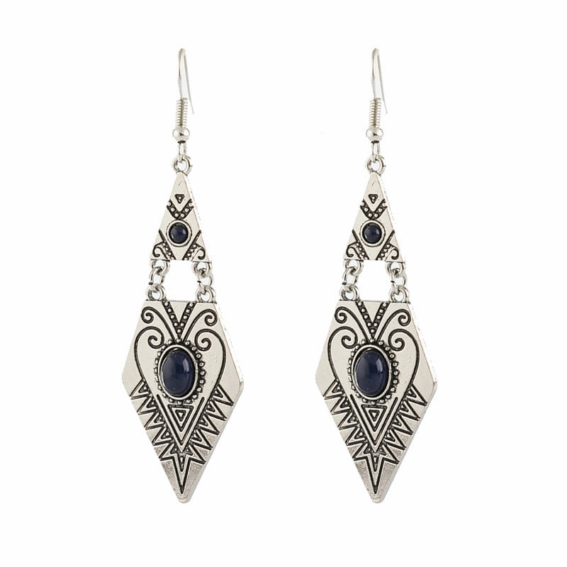 Wholesale Bohemian Creative Geometric Diamond Inlaid Gem Alloy Earrings