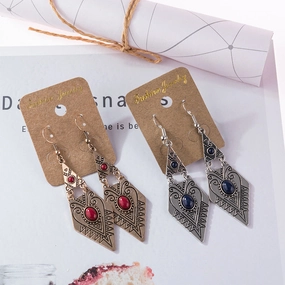 Wholesale Bohemian Creative Geometric Diamond Inlaid Gem Alloy Earrings