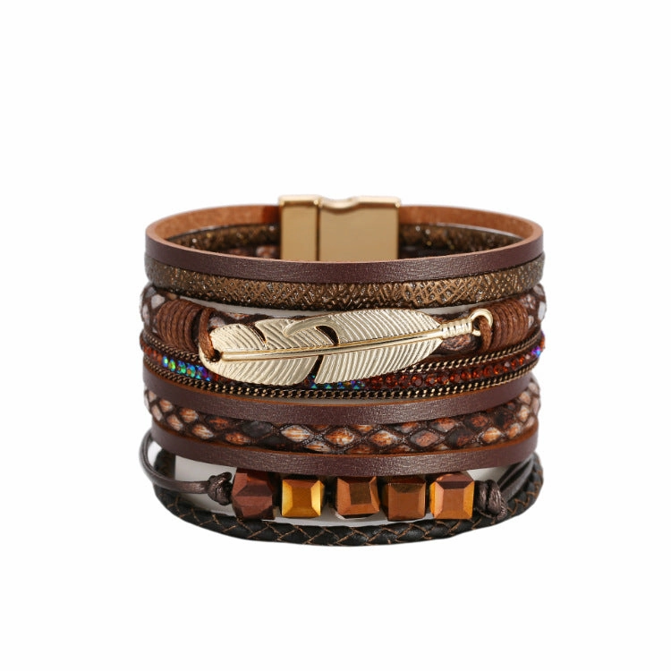 Wholesale Bohemian Crystal Feather Leather Bracelet