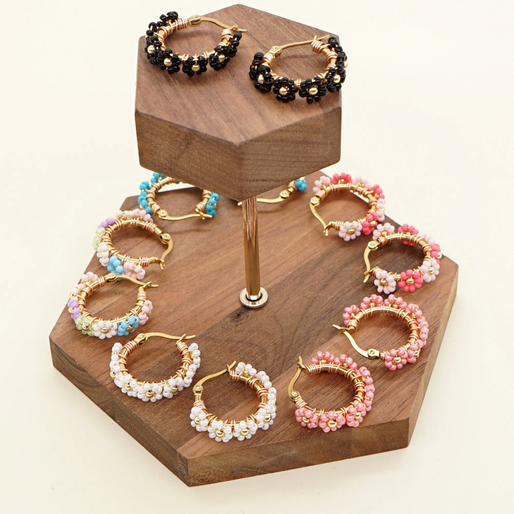 Wholesale Bohemian Daisy Glass Rice Beads Earrings