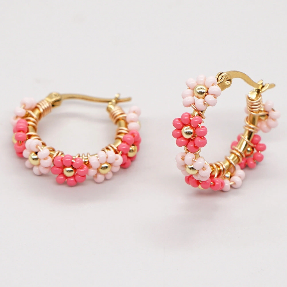 Wholesale Bohemian Daisy Glass Rice Beads Earrings