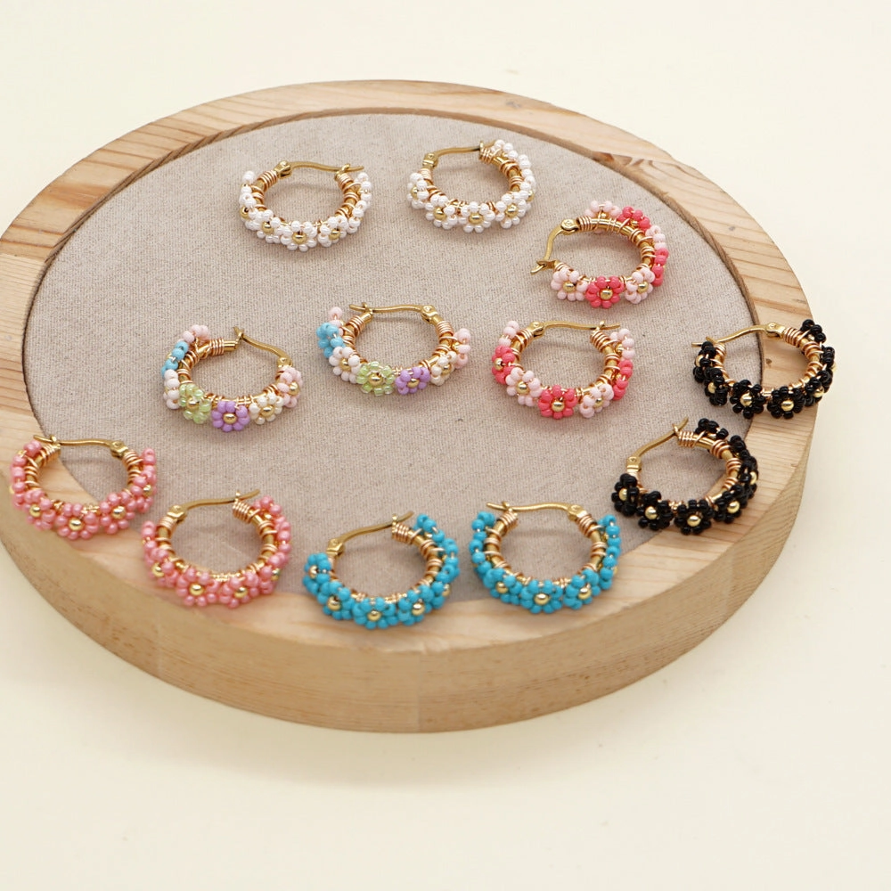 Wholesale Bohemian Daisy Glass Rice Beads Earrings