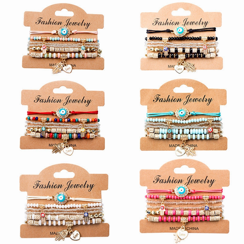 Wholesale Bohemian Devil Eye Heart Multilayer Glass Bracelet
