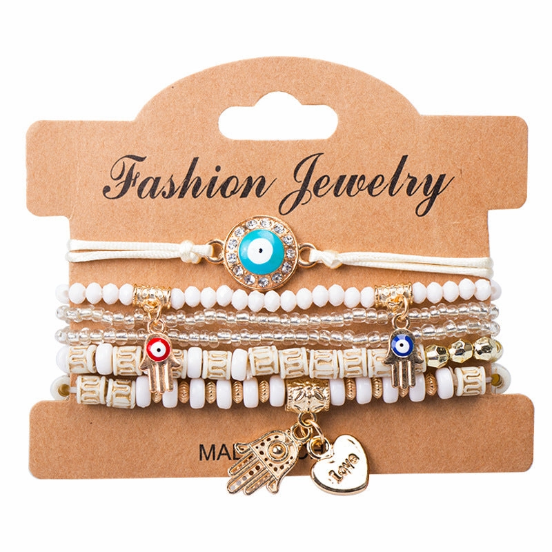 Wholesale Bohemian Devil Eye Heart Multilayer Glass Bracelet