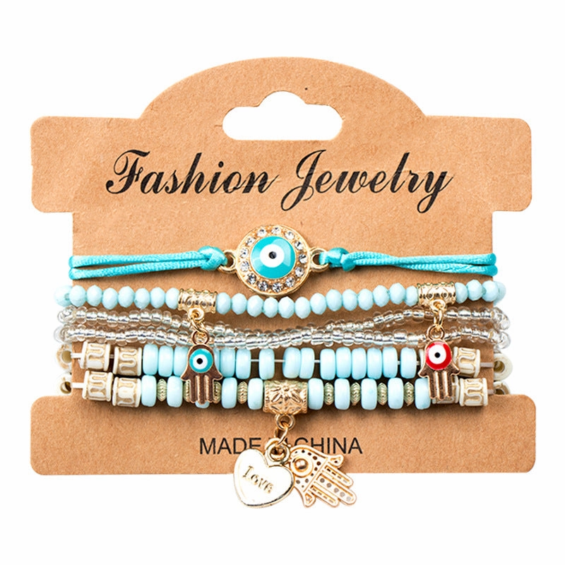 Wholesale Bohemian Devil Eye Heart Multilayer Glass Bracelet