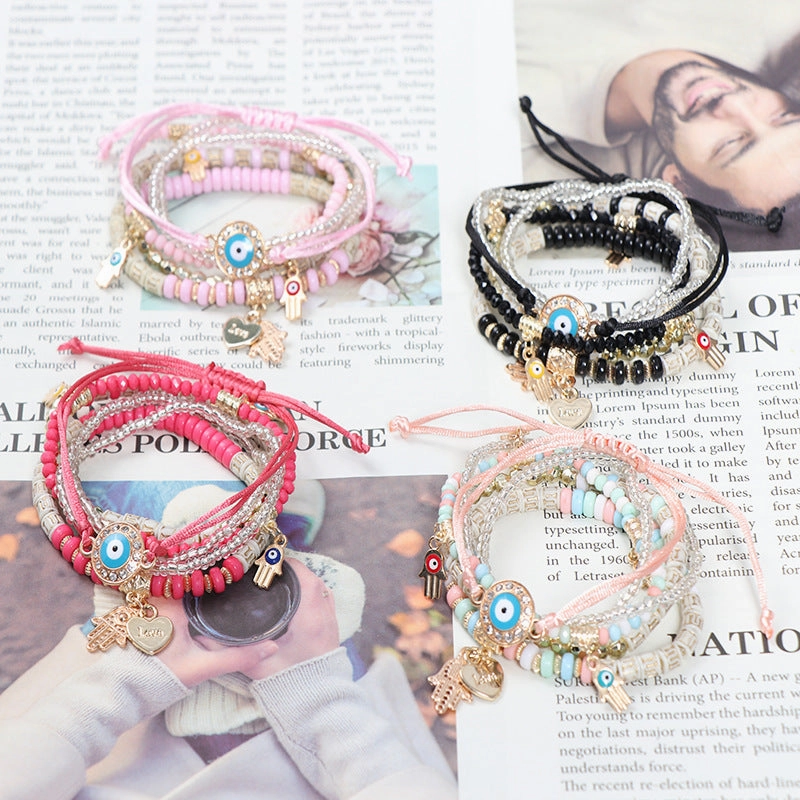 Wholesale Bohemian Devil Eye Heart Multilayer Glass Bracelet