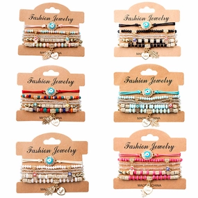 Wholesale Bohemian Devil Eye Heart Multilayer Glass Bracelet