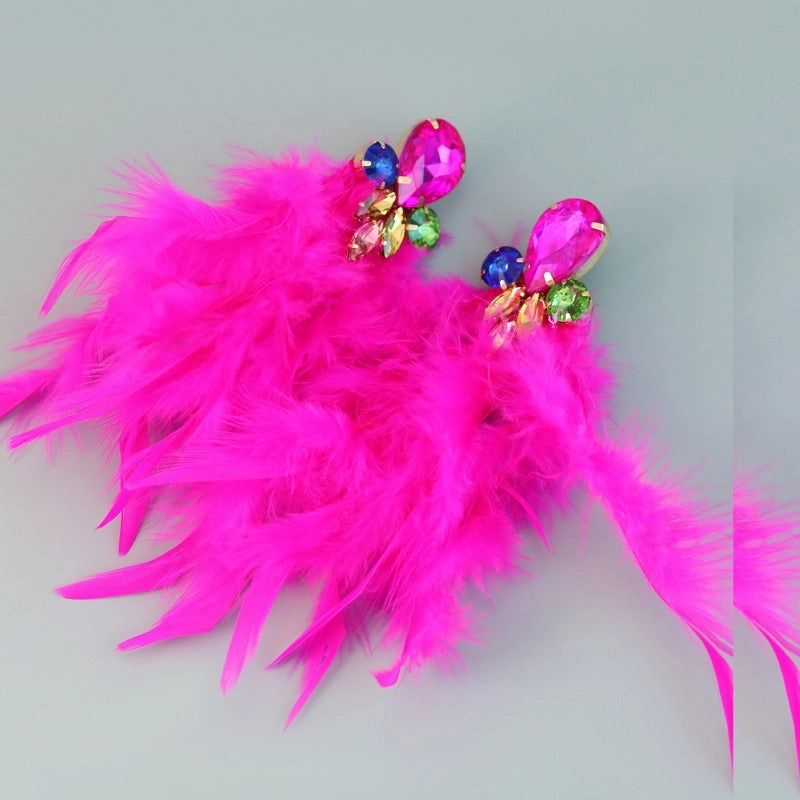 Wholesale Bohemian Diamond Floral Feather Earrings