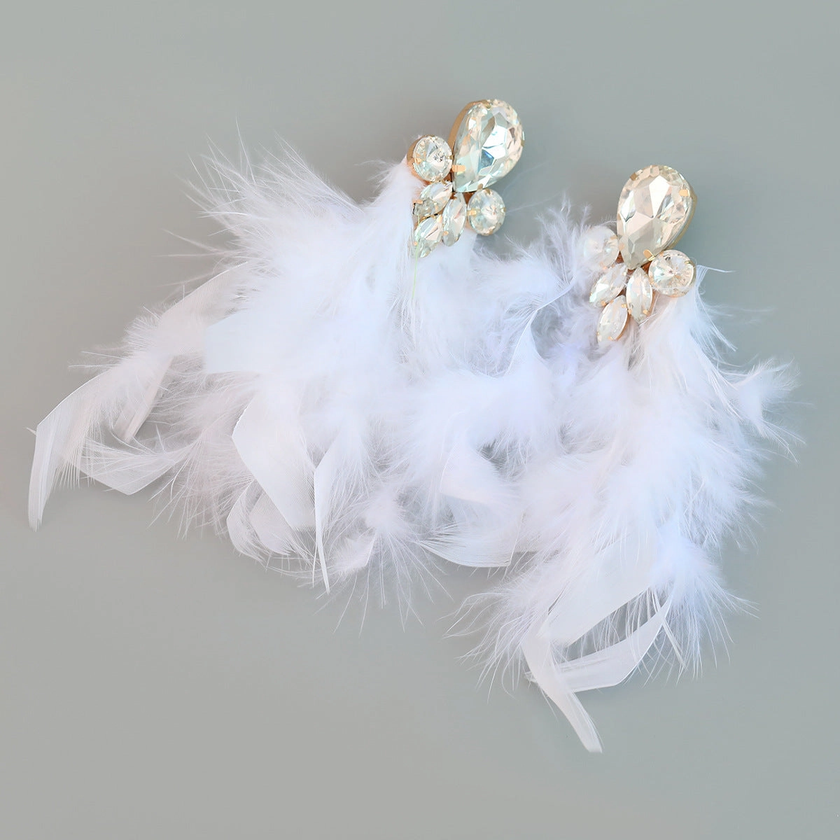 Wholesale Bohemian Diamond Floral Feather Earrings