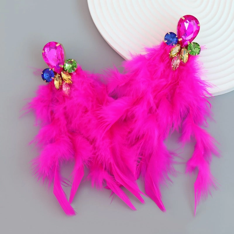 Wholesale Bohemian Diamond Floral Feather Earrings