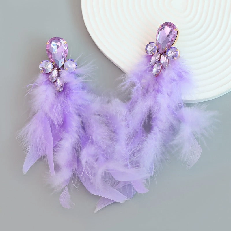 Wholesale Bohemian Diamond Floral Feather Earrings