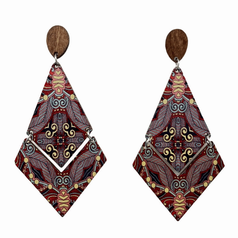 Wholesale Bohemian Diamond Wood Earrings