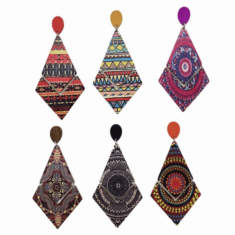 Wholesale Bohemian Diamond Wood Earrings
