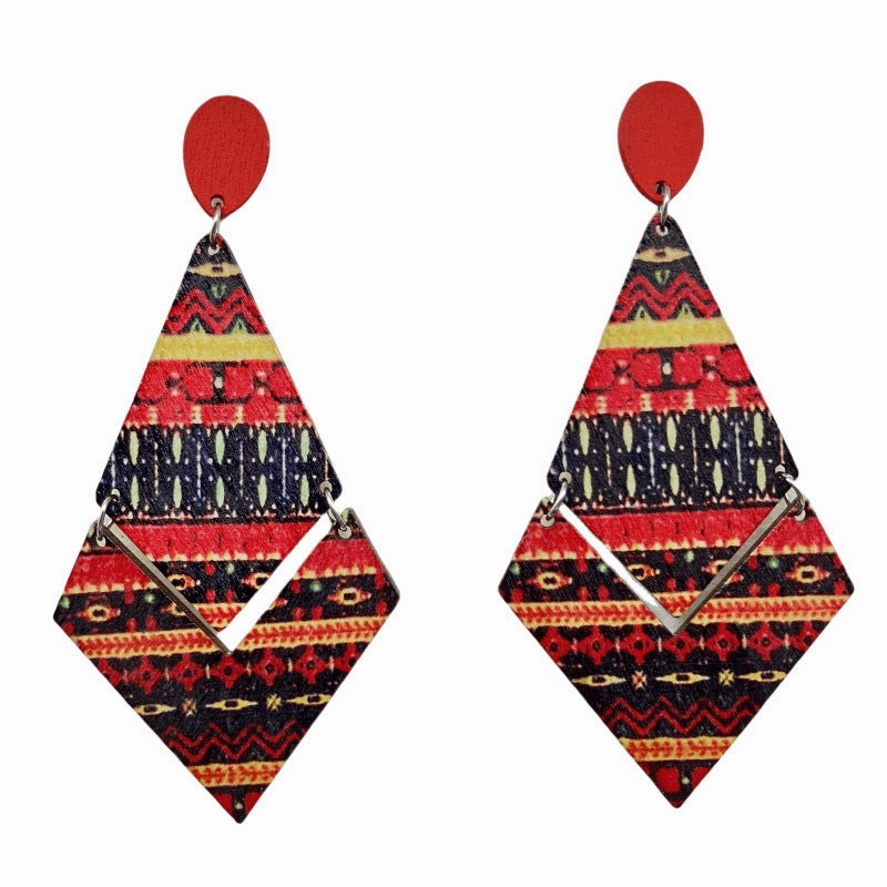 Wholesale Bohemian Diamond Wood Earrings