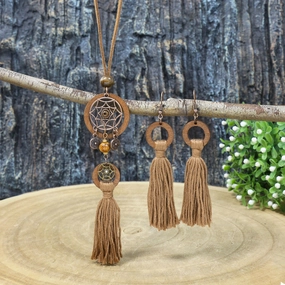 Wholesale Bohemian Dream Catcher Tassel Wooden Necklace