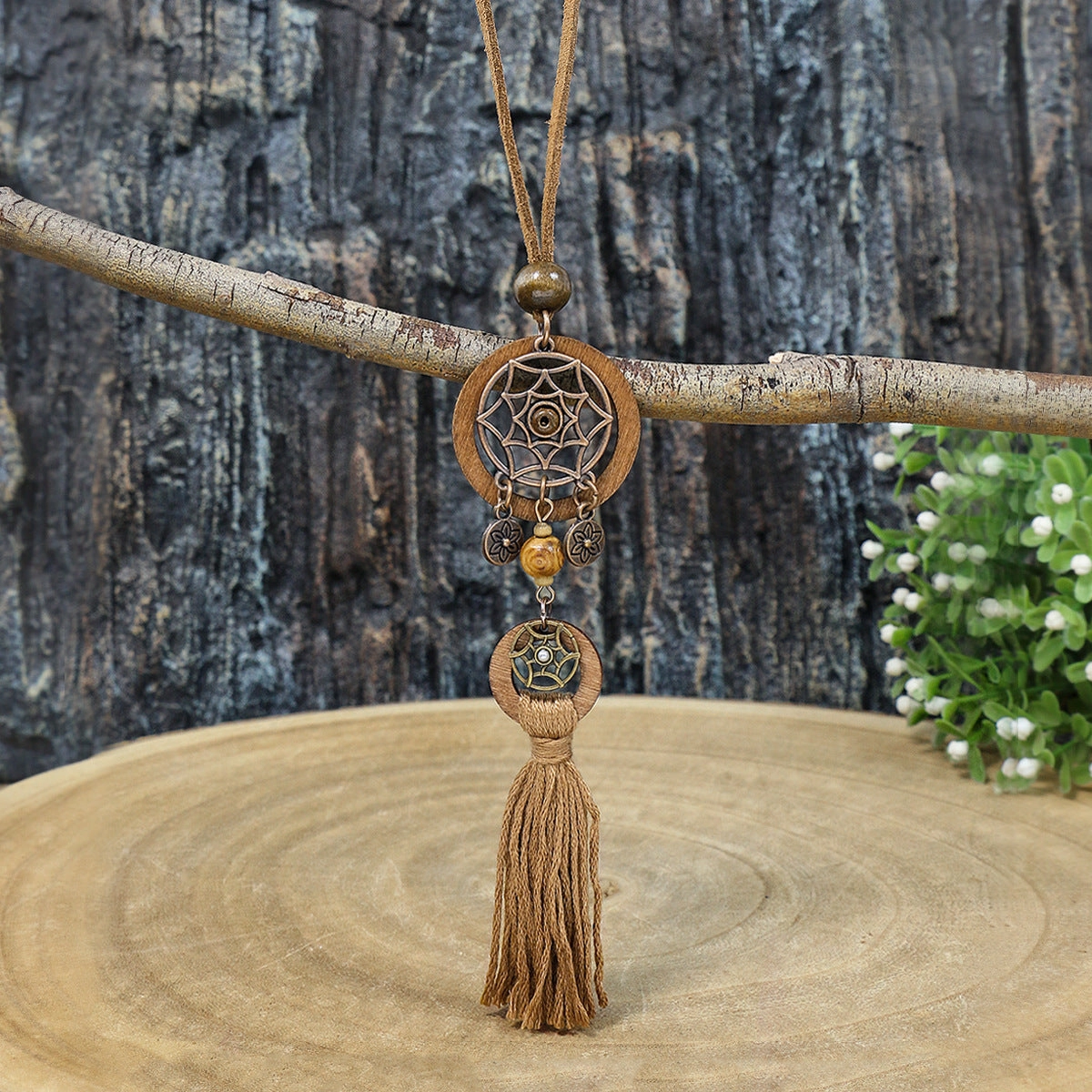 Wholesale Bohemian Dream Catcher Tassel Wooden Necklace