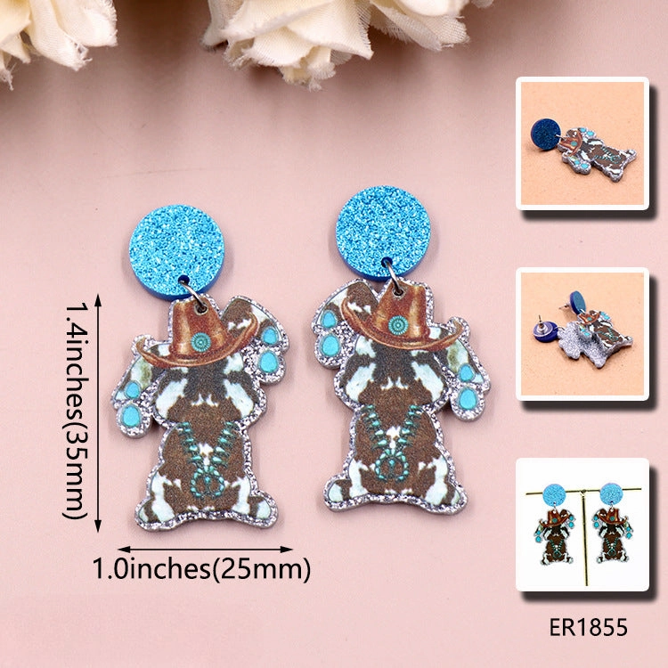 Wholesale Bohemian Easter Bunny Cowboy Hat Acrylic Earrings
