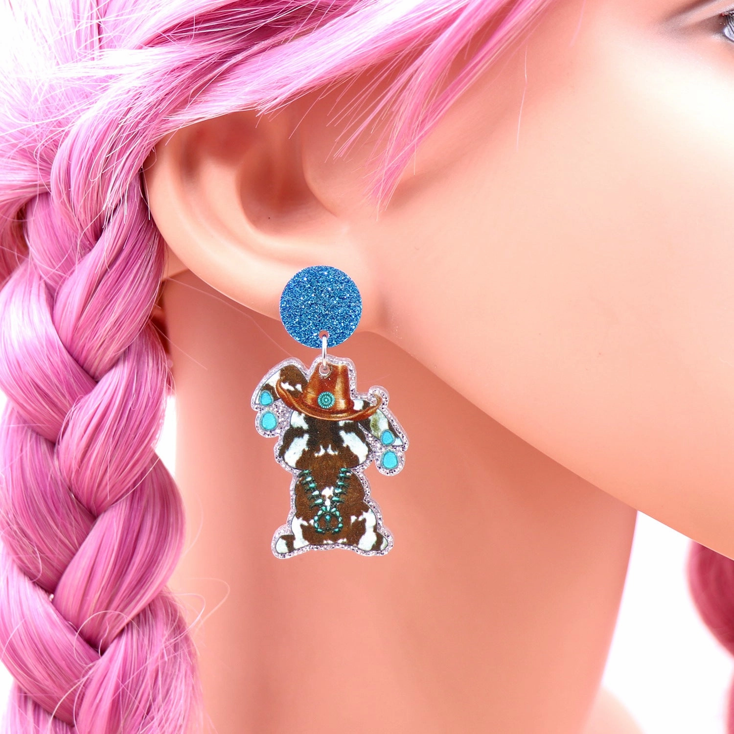 Wholesale Bohemian Easter Bunny Cowboy Hat Acrylic Earrings